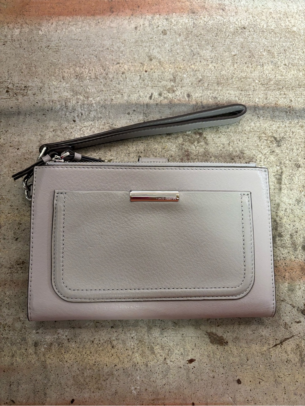 Vince Camuto Pebble Leather Wristlet Clutch in Light Gray